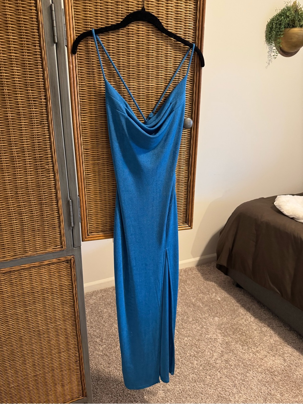 Cowl-Neck Maxi Slip Dress in Vibrant Blue